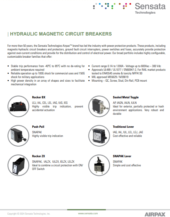 AIRPAX Hydraulic Magnetic Circuit Breakers Line Card