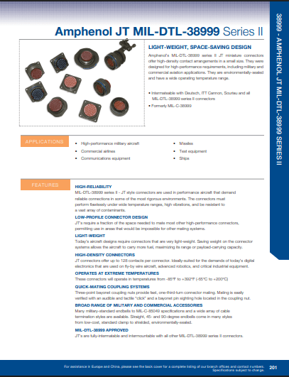 Amphenol Aerospace JT MIL-DTL-38999 Series II Connectors Catalog