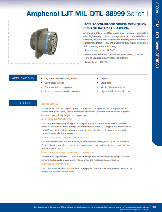 Amphenol Aerospace LJT MIL-DTL-38999 Series I Connectors PDF Cover