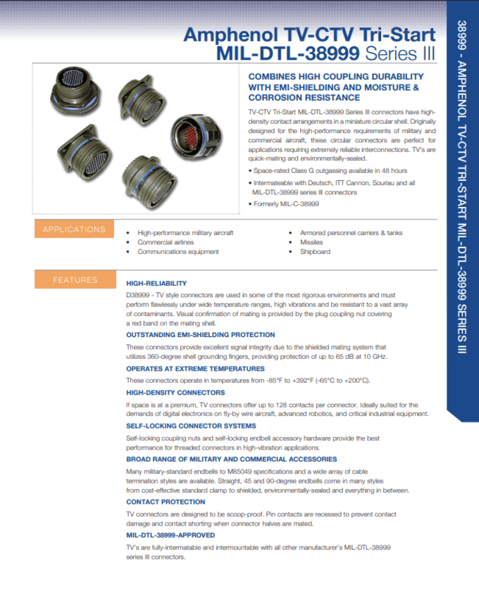 Amphenol Aerospace Tri-Start D38999 Series III Catalog Cover