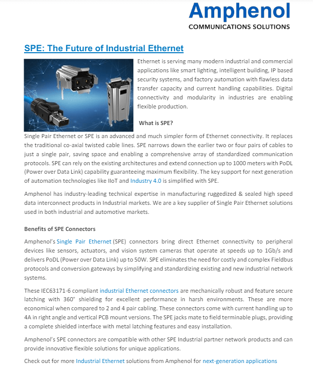 Amphenol Communications Solutions Ethernet connectivity PDF cover