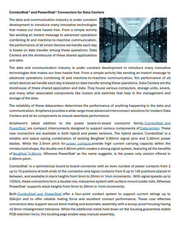 Amphenol CS ComboStak and PowerStak Connectors for Data Centers White Paper