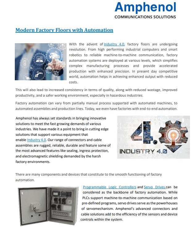Amphenol CS Modern Factory Floors with Automation PDF Cover