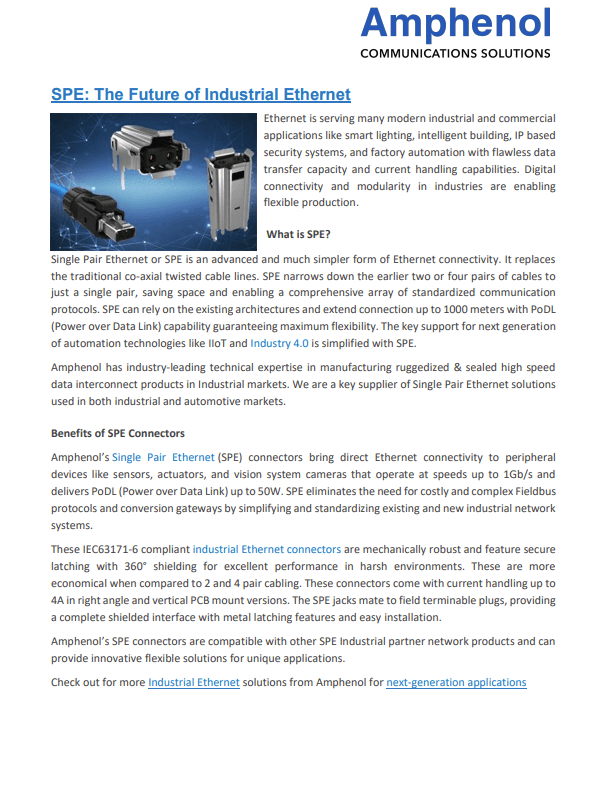Amphenol Communications Solutions (ACS) SPE Connectors