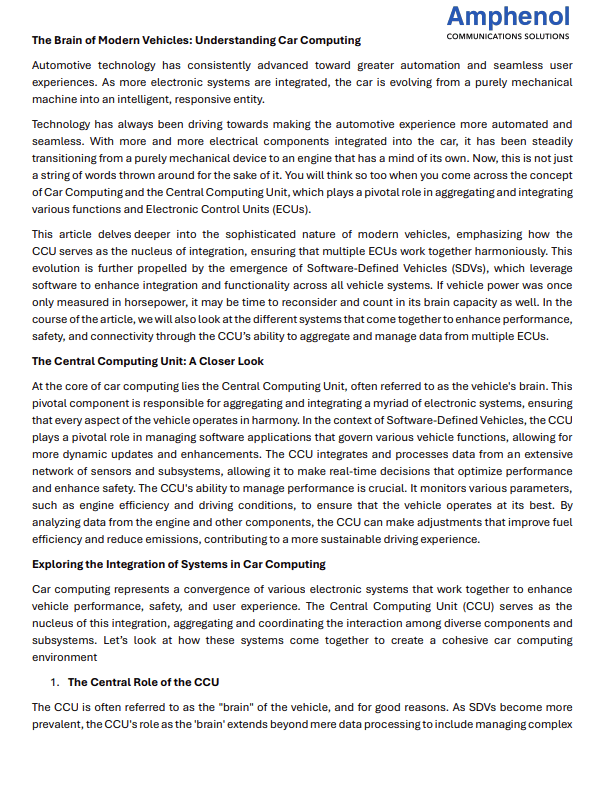 Amphenol CS Understanding Car Computing White Paper