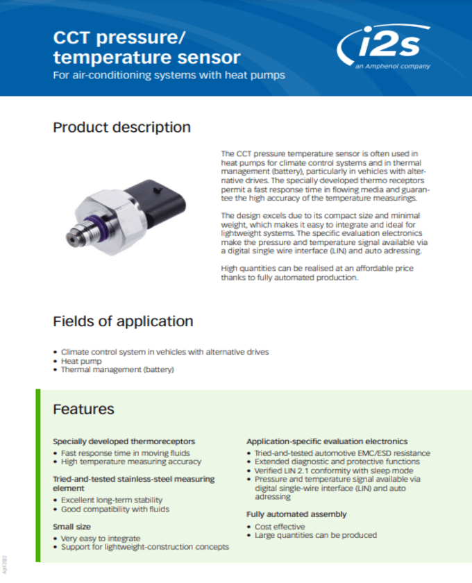 Amphenol I2s CCT Series Pressure Temperature Sensors Guide Cover
