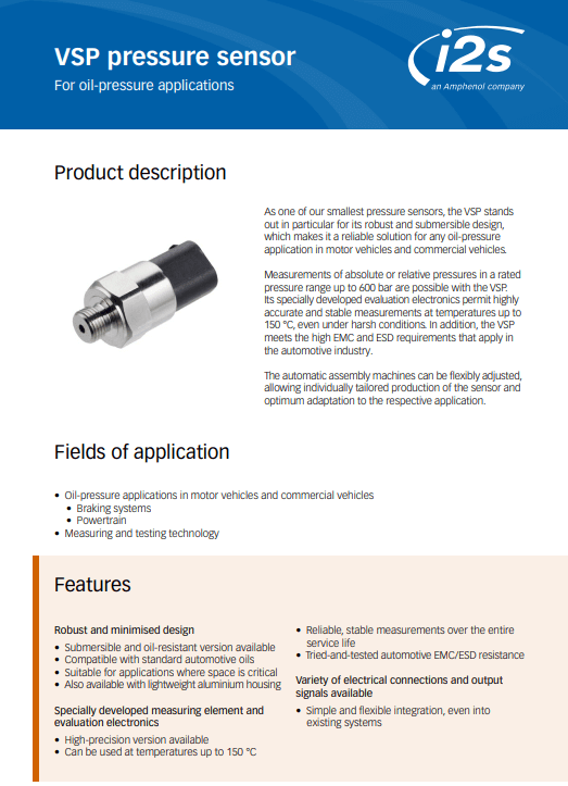 Amphenol i2s VSP Pressure Sensors PDF Cover