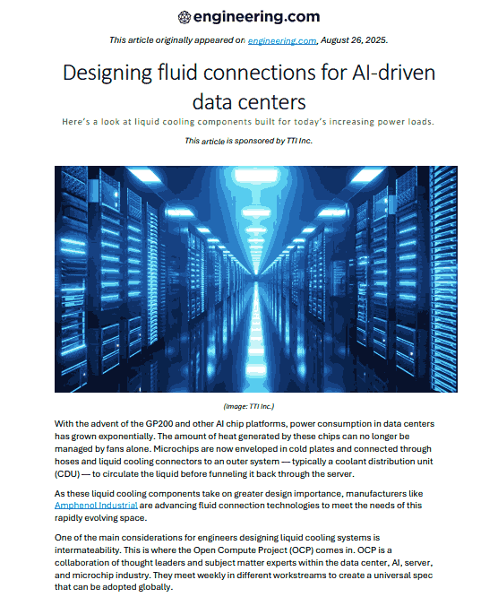 Amphenol Industrial Fluid Designing for AI Data Centers Article