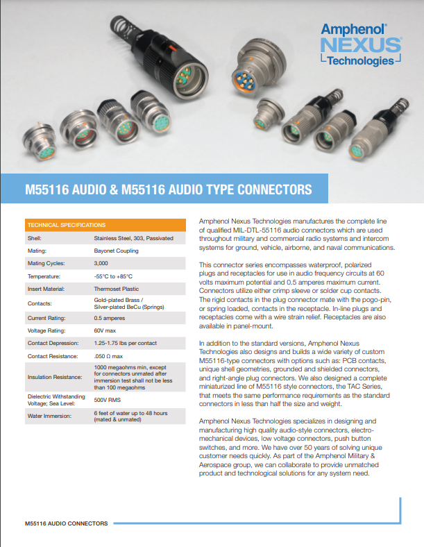 M55116 Audio & M55116 Audio Type Connectors
