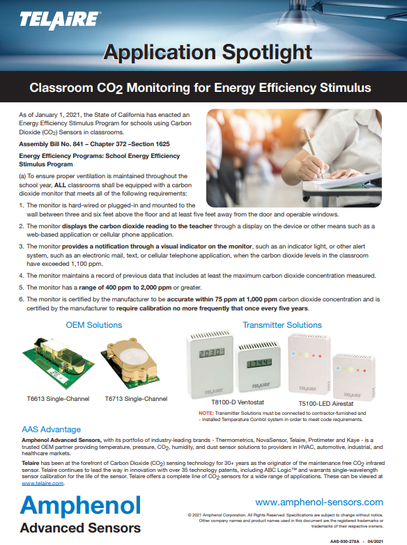 Amphenol Classroom CO2 Monitor For Energy Efficiency