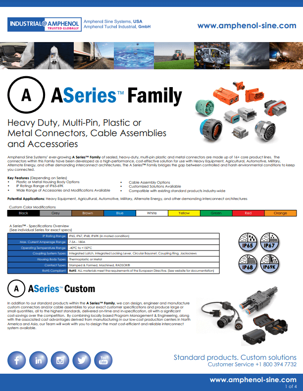 Amphenol Sine Systems A Series Thermoplastic Connectors