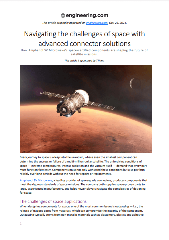 Amphenol SV Microwave Advanced Space Solutions Article