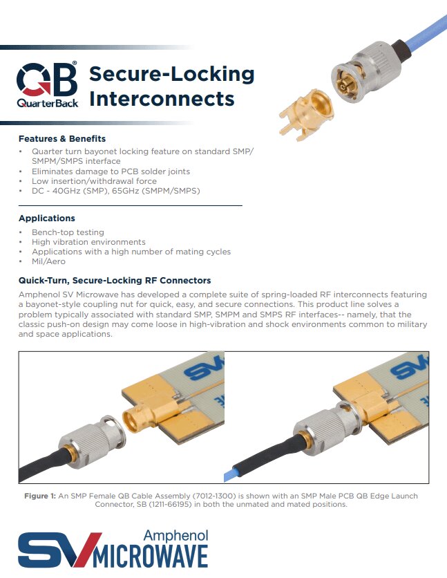 Amphenol SV Microwave QuarterBack Secure Locking Interconnects PDF Cover