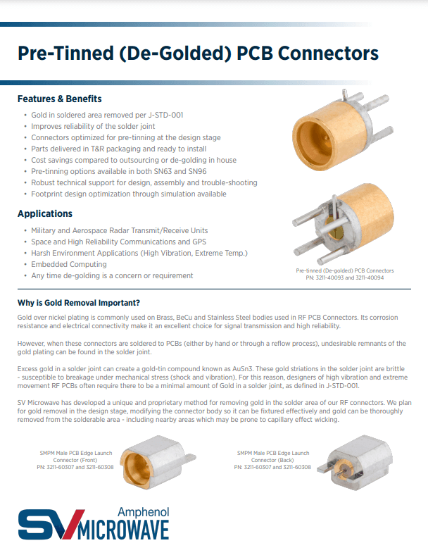 Pre-Tinned (De-Golded) PCB Connectors Catalog