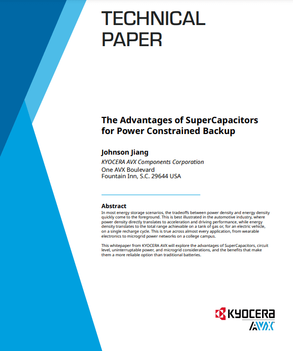 KYOCERA AVX Advantages of SuperCapacitors  for Power-Constrains PDF Cover