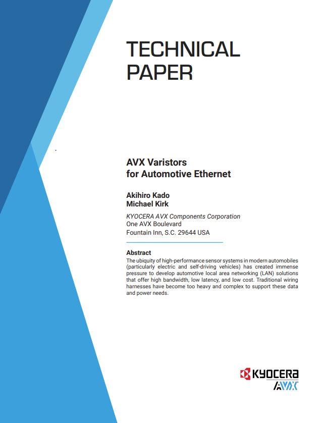 KYOCERA AVX Varistors for Automotive Ethernet PDF Cover