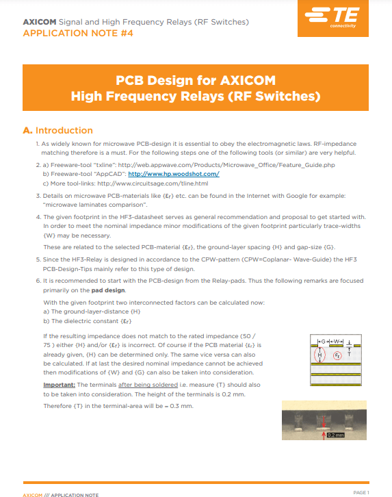Axicom / TE Connectivity PCB Design for Axicom RF Relays PDF Cover