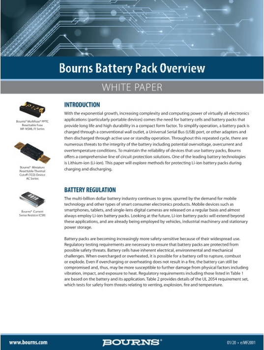Bourns Battery Pack White Paper