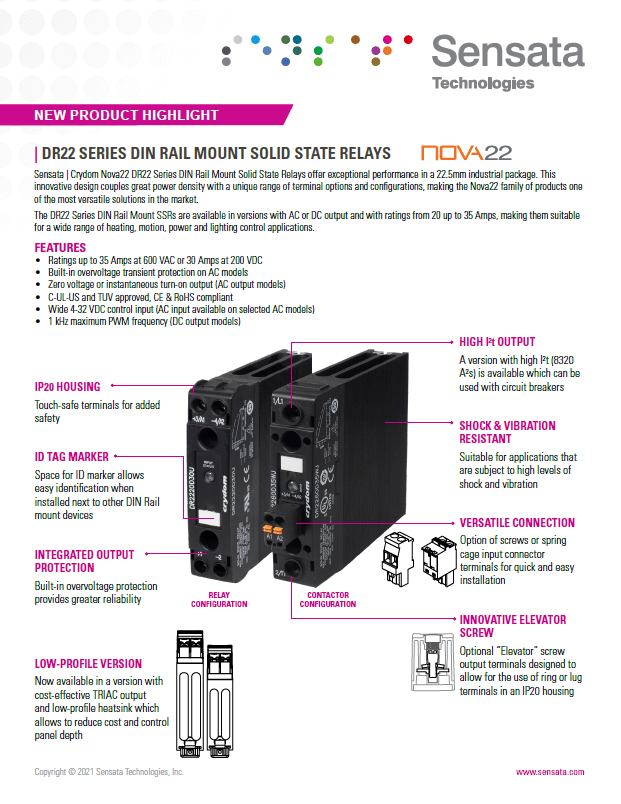 Crydom Nova22 DR22 DIN Rail Mount Solid State Relays PDF Cover