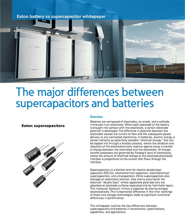 EATON The Differences Between Supercapacitors and Batteries Cover