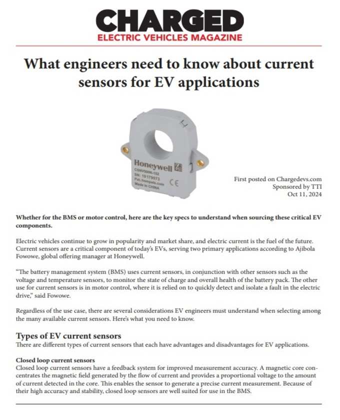 Honeywell Current Sensors for EV Applications PDF