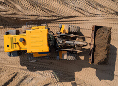 overhead view of an excavator (construction equipment)