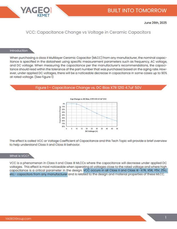 Read the Technical Article KEMET VCC: Capacitance Change vs Voltage in Ceramic Capacitors