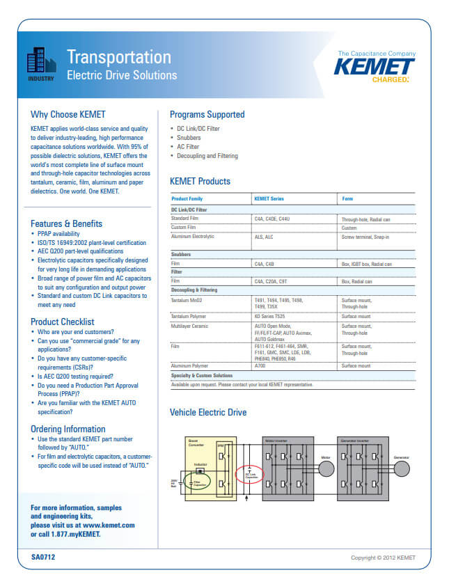 KEMET Transportation Electric Drive Solutions PDF Thumbnail