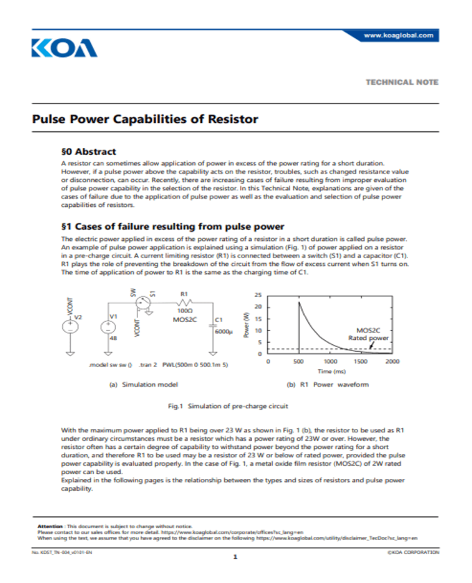 KOA Speer Pulse Power Capabilities of Resistors PDF Cover
