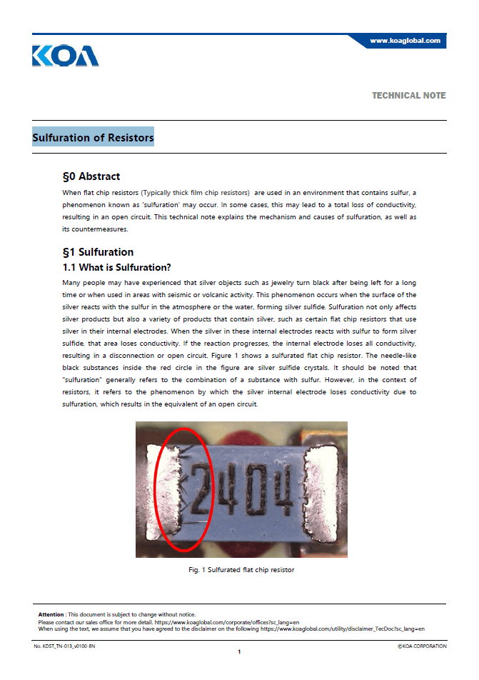 KOA Speer Sulfuration of Resistors PDF Cover