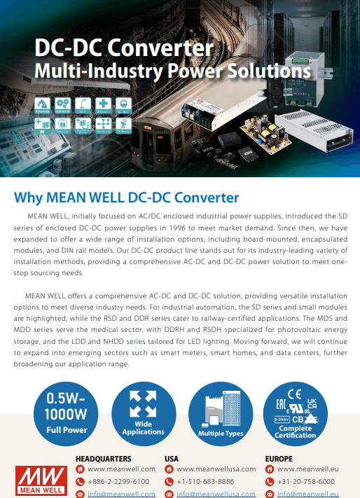 MEAN WELL DC-DC Converters for Multi-Industry Power Solutions PDF Cover