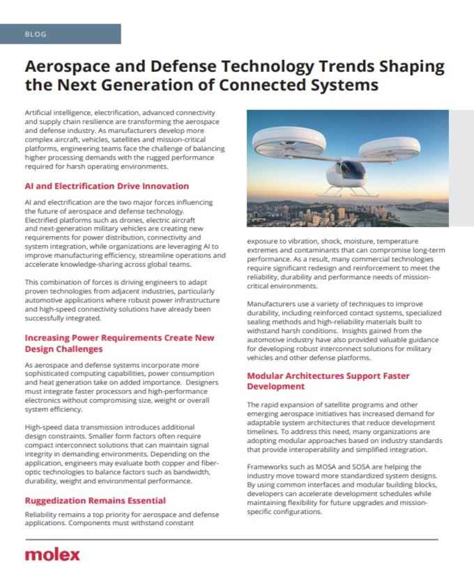 Molex Aerospace and Defense Technology Trends PDF Cover