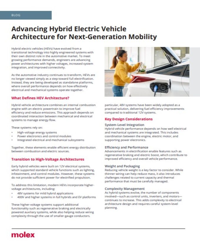 Molex Guide to Advancing Hybrid Electric Vehicles PDF Cover