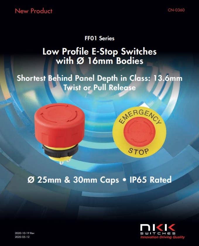 NKK Switches FF01 Series Low Profile E-Stop Switches PDF Cover