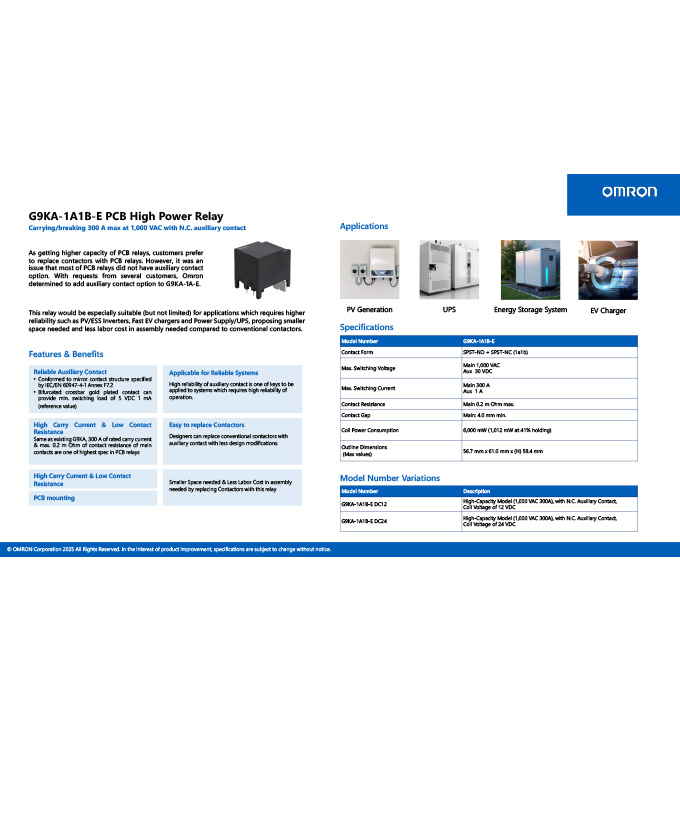 Omron G9KA-1A1B-E PCB High Power Relays Guide PDF Cover