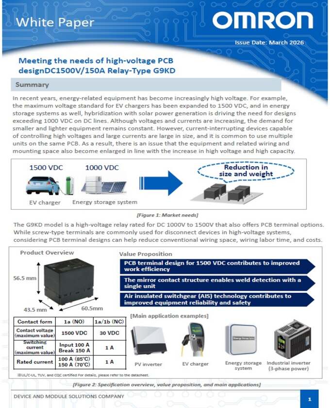 Omron G9KD High-Voltage DC1500V/150A Relay PDF Cover