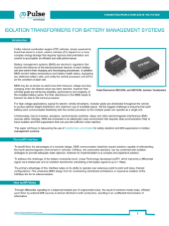 Pulse Electronics Isolation Transformers for Battery Management Systems