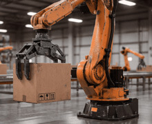 robot arm holding a box