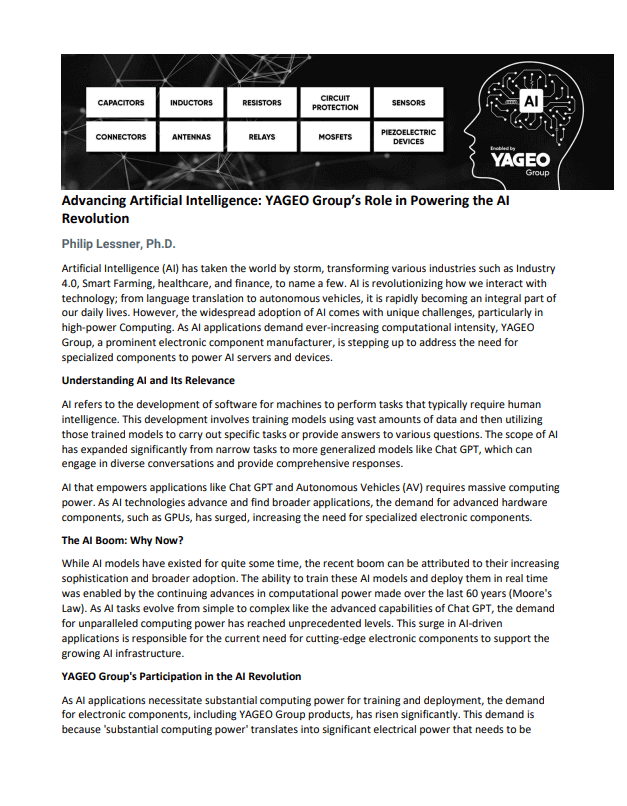 YAGEO XSemi Advancing Artificial Intelligence PDF Cover