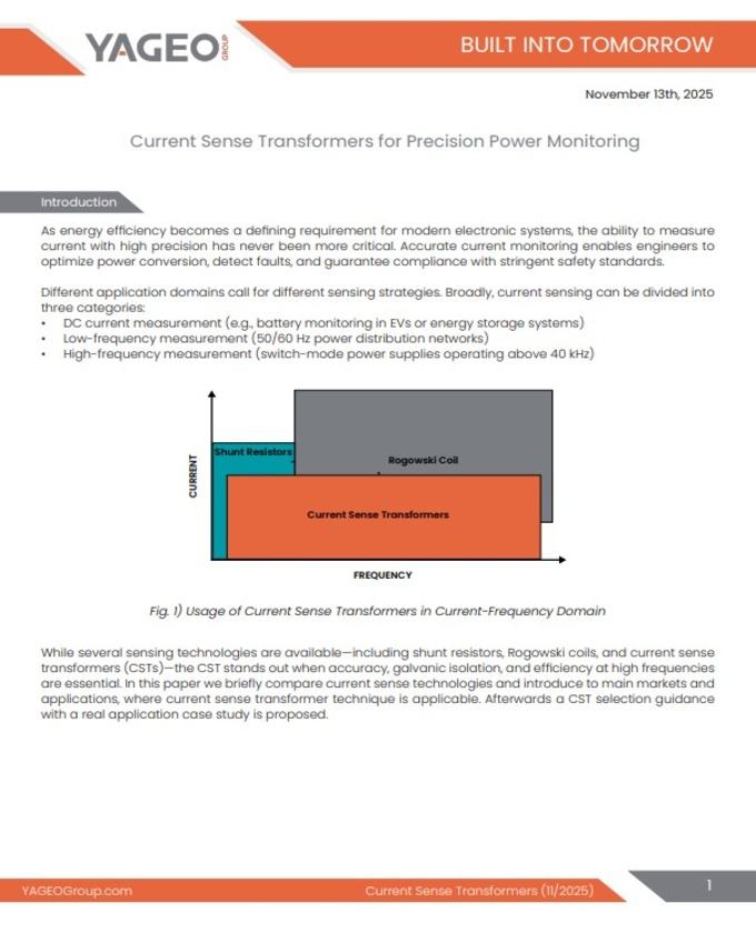 Yageo Current Sense Transformers Power Monitoring PDF
