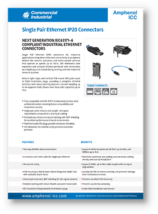 Amphenol ICC Single Pair Ethernet IP20 Connectors Datasheet
