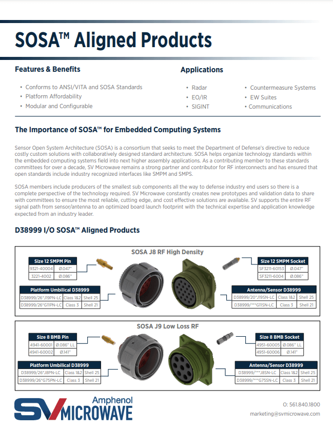 Amphenol SV Microwave PDF Cover for SOSA Products