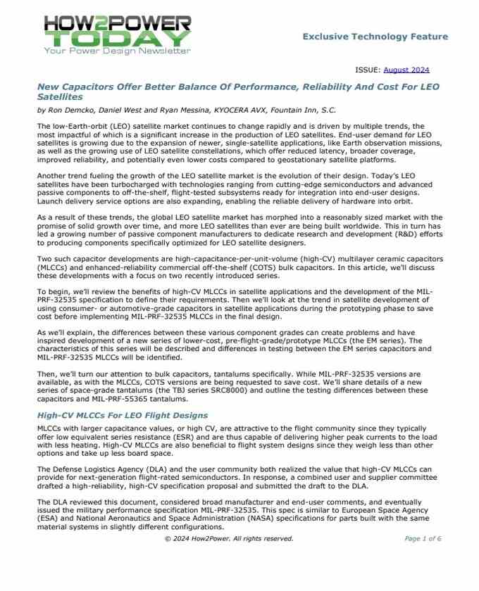 Kyocera AVX LEO Satellite Capacitors Performance Newsletter PDF