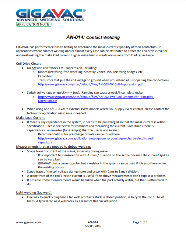 GIGAVAC AN-014 Contact Welding PDF Cover