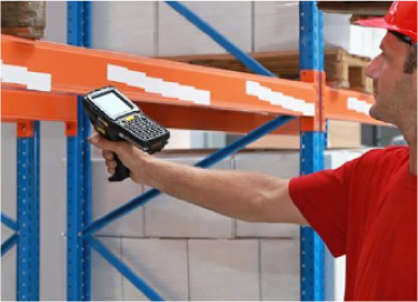 Worker scanning products in a warehouse