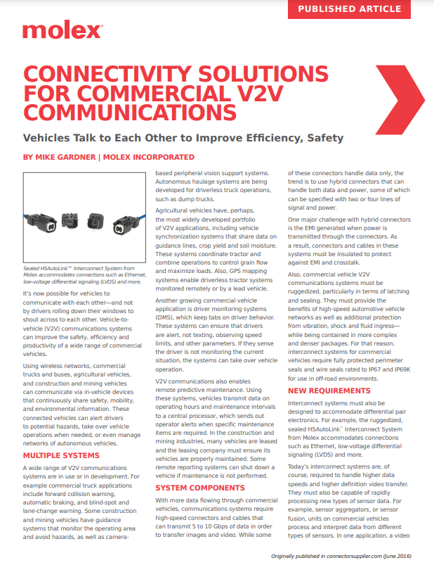 Molex Commercial V2V Communications PDF Cover