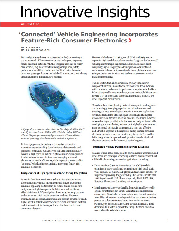 Molex 'Connected’ Vehicle Engineering PDF Cover