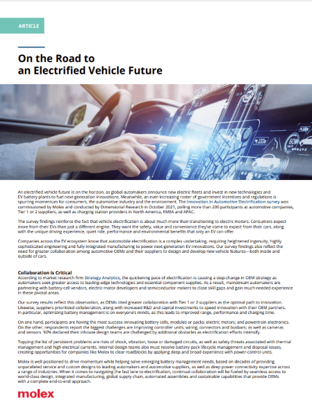 Molex Article Discussing Future of EVs