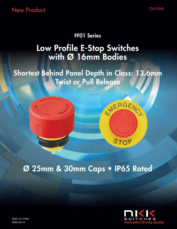 NKK Switches FF01 Series Low Profile E-Stop Switches PDF Cover