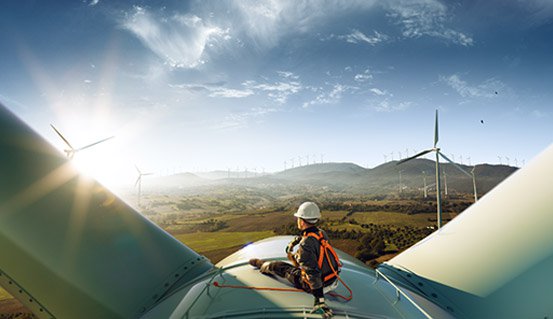 Person on a wind turbine